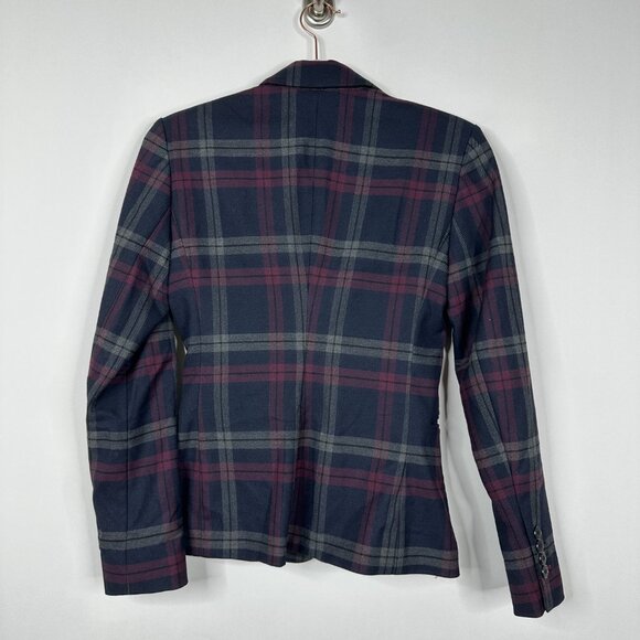 2/$30 Express Classic Plaid Blazer Suit Jacket Navy Red 0 #A0506 TRB3 - Picture 4 of 8